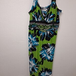 Womens Olivia Matthews Green Blue Black Floral Maxi Dress Size 22W